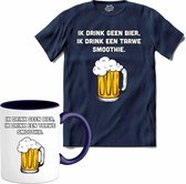Geen bier maar een tarwe smoothie - Bier kleding cadeau - bierpakket kado idee - grappige bierglazen drank feest teksten en zinnen - T-Shirt met mok - Heren - Navy Blue - Maat 3XL