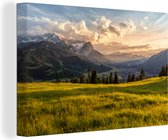 Canvas Schilderij Alpen - Zonsondergang - Berg - 120x80 cm - Wanddecoratie
