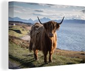 Highlander écossais debout le long de la côte Toile 60x40 cm - Tirage photo sur toile peinture (décoration murale salon / chambre) / animaux sauvages peintures sur toile