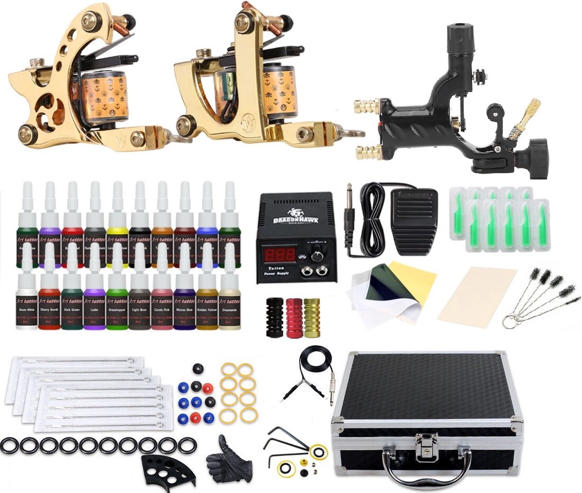 Tattoo Set Compleet Met Tatoeage Machines Inkt Tattoo Naalden Tattoo Bol Com