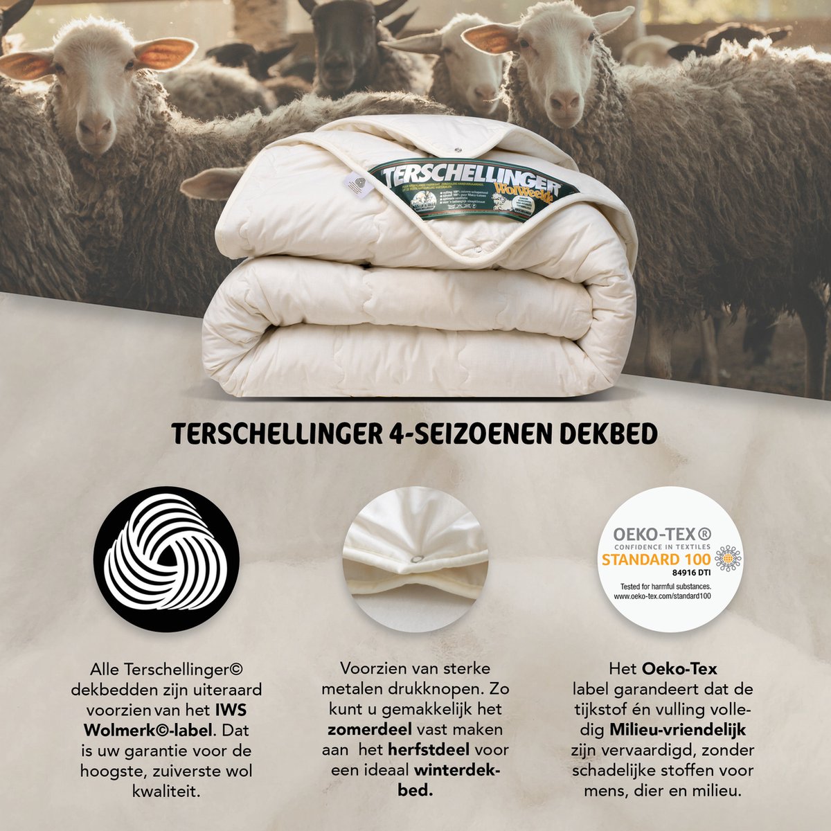 Terschellinger - Luxe 4-Seizoenen 100% IWS Zuiver Scheer wollen Dekbed - Zomer én winterDekbed - All-Season - 200x200 cm thumbnail 2