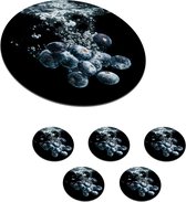 Onderzetters voor glazen - Rond - Blauwe bessen - Fruit - bes - Stilleven - Water - Zwart - 10x10 cm - Glasonderzetters - 6 stuks