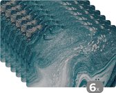 Placemat - Placemats kunststof - Edelstenen - Blauw - Natuur - Marmer - Abstract - 45x30 cm - 6 stuks - Hittebestendig - Anti-Slip - Onderlegger - Afneembaar