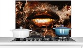 Spatscherm keuken 90x60 cm - Kookplaat achterwand Goud - Lippen - Kunst - Goud - Luxe - Abstract - Muurbeschermer - Spatwand fornuis - Hoogwaardig aluminium