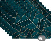 Set de table - Blauw - Luxe - Or - Pierres précieuses - Motif - Table - Napperons de table - 45x30 cm - 6 pièces
