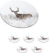 Onderzetters voor glazen - Rond - Hert - Winter - Sneeuw - Dieren - Seizoenen - Wit - 10x10 cm - Glasonderzetters - 6 stuks