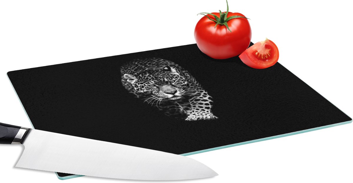 Glazen Snijplank - 28x20 - Dieren - Zwart - Luipaard - Wit - Wild - Snijplanken Glas