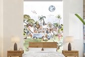 Behang kinderkamer - Fotobehang Jungle - Bus - Dieren - Kinderen - Planten - Breedte 145 cm x hoogte 220 cm - Kinderbehang