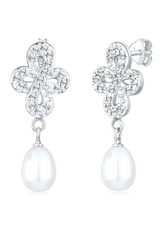 Elli PREMIUM Boucles d'oreilles d'oreilles croix infini pour femme avec perles de culture d'eau douce et cristaux en Argent sterling 925