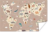 Poster kind - Slaapkamer decoratie - Wereldkaart kinderen - Dieren - Bruin - Jongens - Meisjes - Decoratie kinderkamers - 60x40 cm - Poster kinderkamer