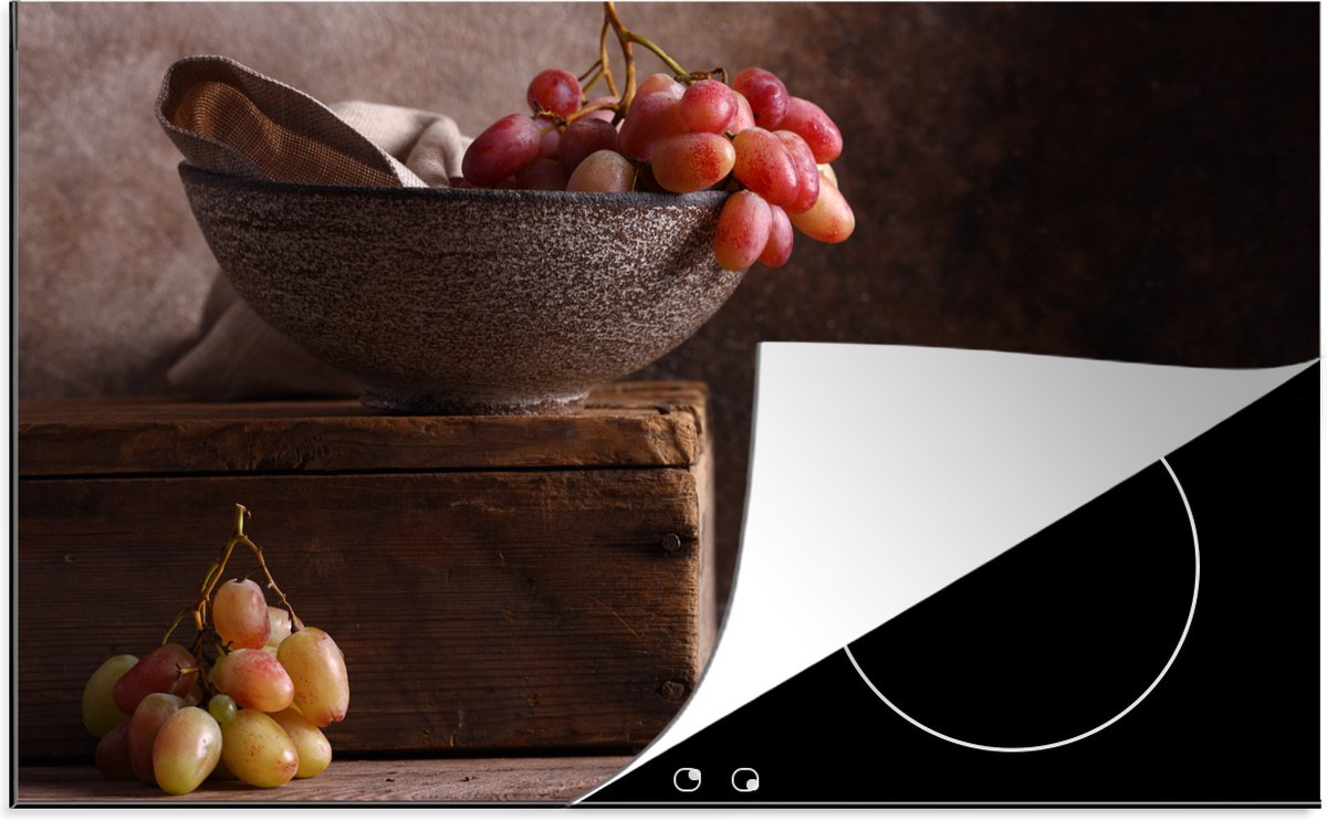 KitchenYeah® Inductie beschermer 83x51.5 cm - Rustiek - Druiven - Schaal - Stilleven - Fruit - Kookplaataccessoires - Afdekplaat voor kookplaat - Inductiebeschermer - Inductiemat - Inductieplaat mat