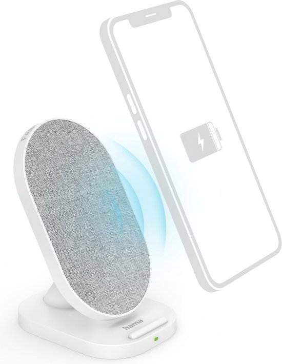 Chargeur sans fil Hama 10W - Chargement sans fil - Convient aux Smartphones dotés de la technologie Qi - Chargement sans fil - Chargement portrait et paysage - Fonction de Sécurité et LED- Incl. Câble USB-C - Wit