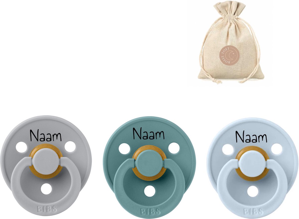 Goedkoopste BIBS fopspenen met naam | T1 | Cloud, Island Sea, Baby blue | 0-6 maanden | spenen | speen | fopspeen | BolleToet speenzakje