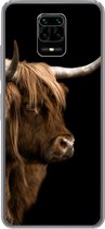 Geschikt voor Xiaomi Redmi Note 10 Lite hoesje - Schotse hooglander - Koe - Zwart - Siliconen Telefoonhoesje