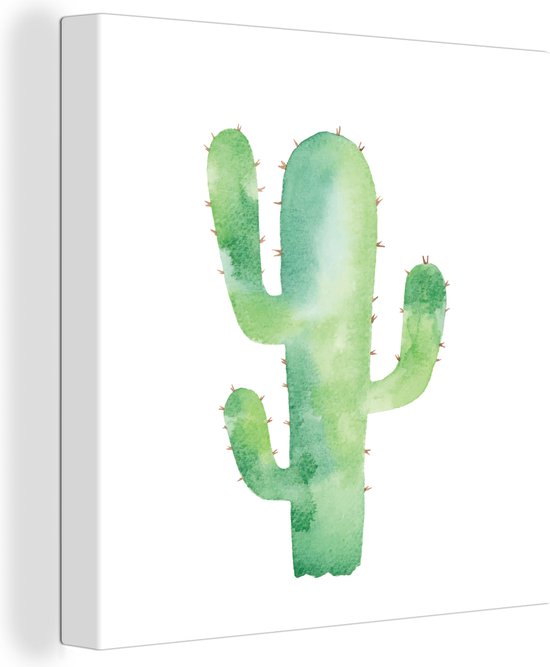 Canvas Schilderij Waterverf - Cactus - Illustratie - 90x90 cm - Wanddecoratie
