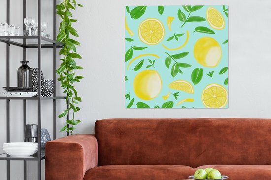 Illustration aquarelle d'un motif aux citrons toile 2cm 90x90 cm - Tirage photo sur toile (Décoration murale salon / chambre)