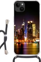 Geschikt voorApple Iphone 14 Plus - Crossbody Case - New York - Skyline - Kleuren - Siliconen - Crossbody - Backcover met Koord - Telefoonhoesje met koord - Hoesje met touw