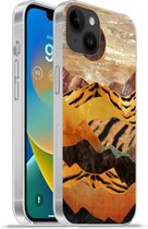 Geschikt voorApple Iphone 14 Plus - Soft case hoesje - Tijgerprint - Marmer print - Goud - Siliconen Telefoonhoesje
