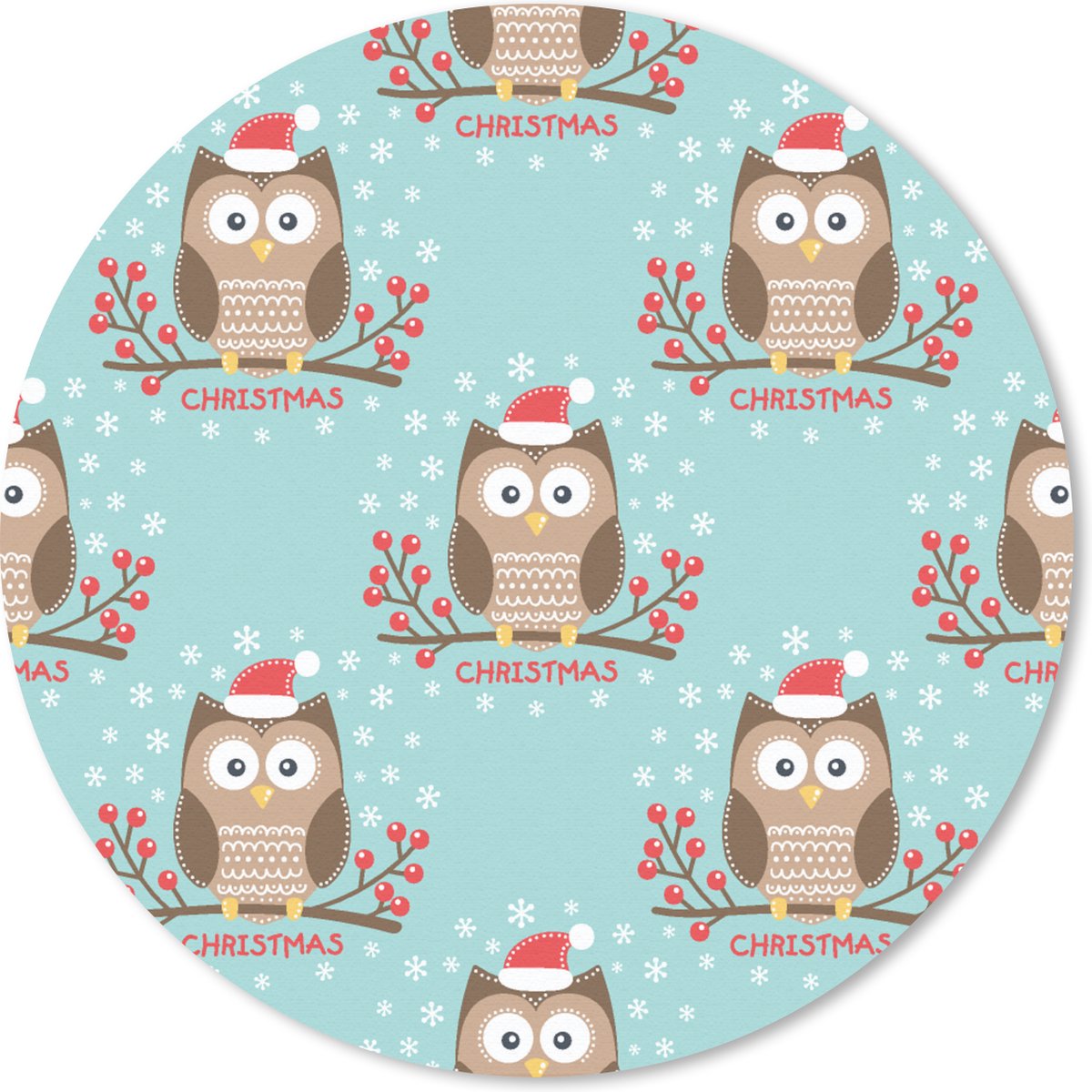 Muismat rond 30x30 cm - Mousepad Patronen - Uil - Kerst - Ronde muismatten