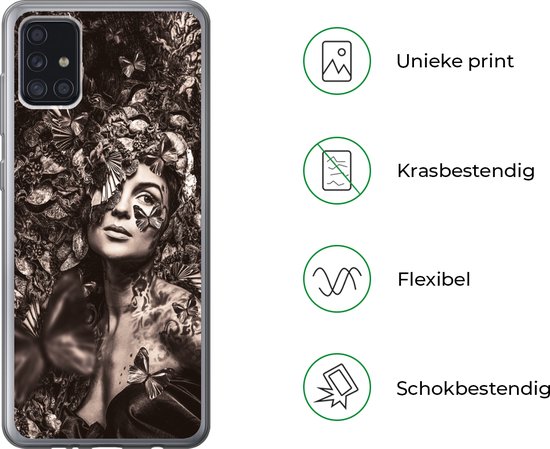 Coque Samsung Galaxy A52 5G - Femme - Animaux - Plantes - Coque de téléphone en Siliconen
