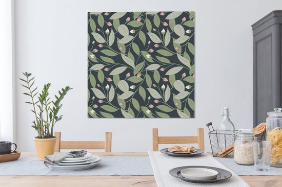 Tableau sur toile Fleurs - Feuilles - Motifs - 90x90 cm - Décoration murale