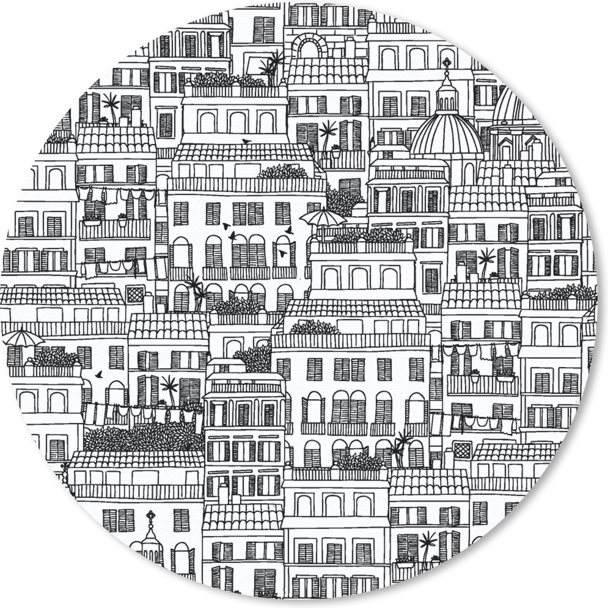Muismat rond 20x20 cm - Mousepad Patroon - Italië - Huis - Ronde muismatten
