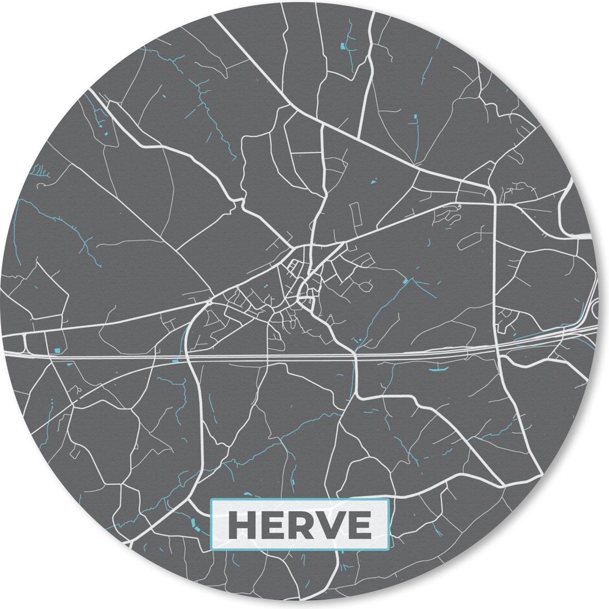 Muismat rond 40x40 cm - Mousepad Plattegrond – Herve – Blauw – Stadskaart - Kaart - Ronde muismatten - Stadskaart