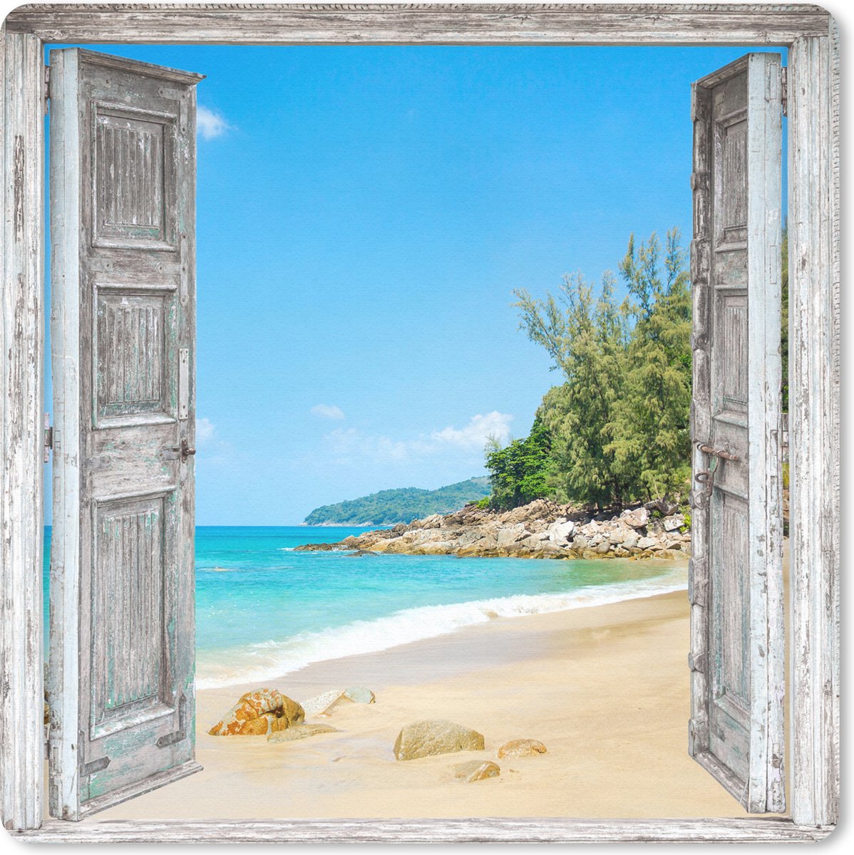 Muismat 30x30 cm - Mousepad Strand - Doorkijk - zomer - Tropisch - Muismatten