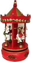 Carrousel de Noël - Village de Noël miniature - Carrousel d'ambiance de Noël (carrousel) - Manège à Paarden - Noël - Boîte à musique - Carrousel rouge - Manivelle - Musique.