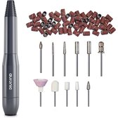 Auronic Elektrische Nagelfrees – Manicure en Pedicure Set – Eeltverwijderaar - Draadloos - 11 Bitjes en 56 Schuurrolletjes – Nagelvijl – Grijs