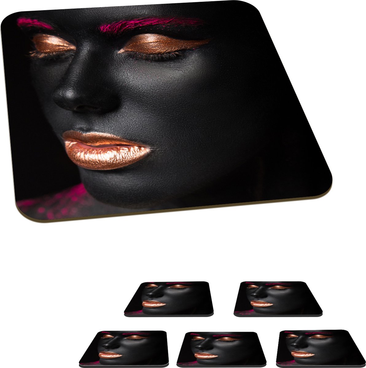 Onderzetters voor glazen - Vrouw - Roze - Koper - 10x10 cm - Glasonderzetters - 6 stuks