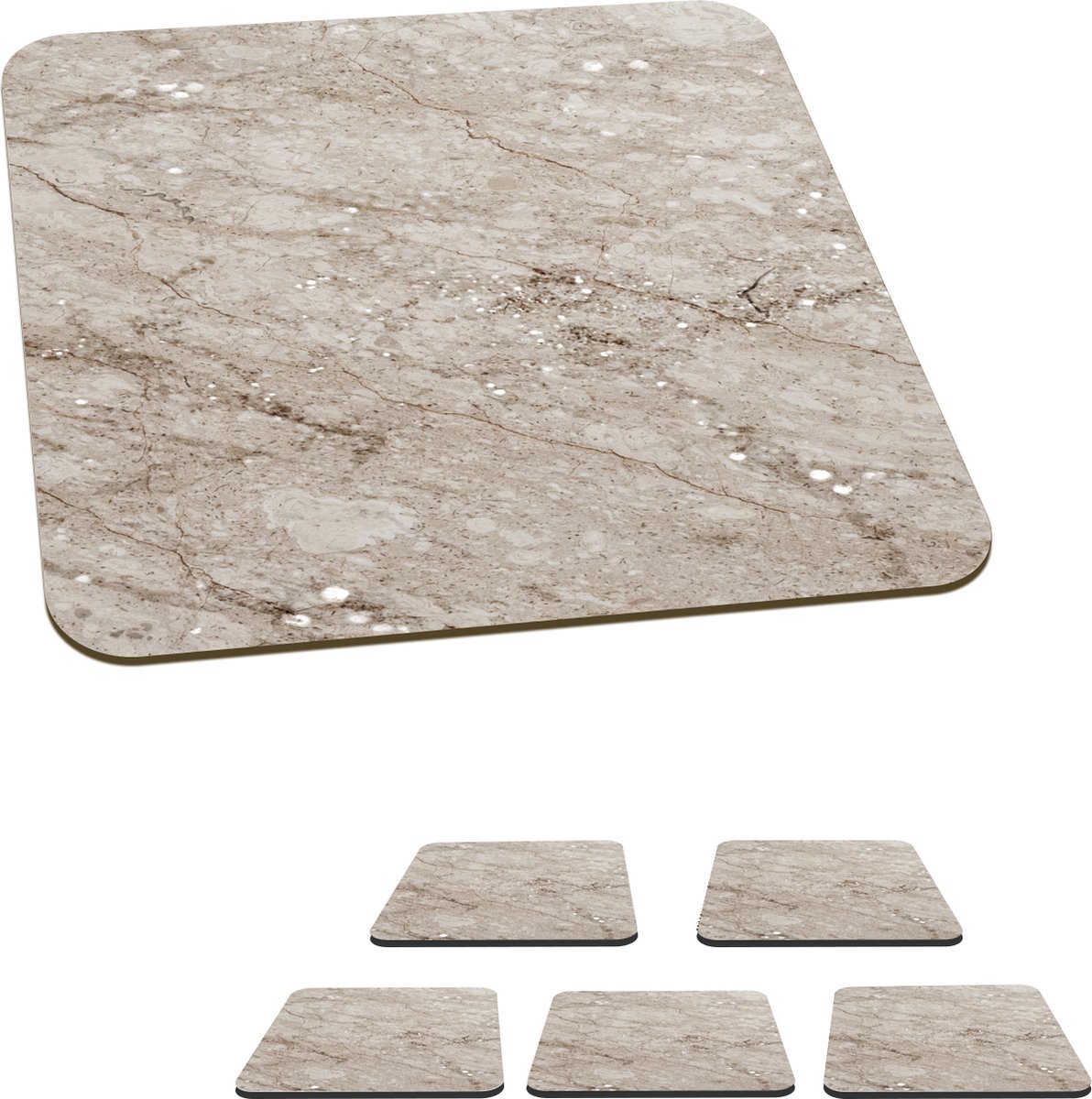 Onderzetters voor glazen - Marmer - Steen - Bruin - 10x10 cm - Glasonderzetters - 6 stuks