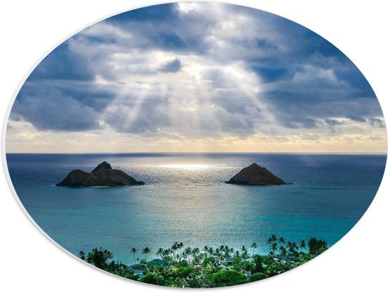 WallClassics - PVC Schuimplaat Ovaal - Uitzicht over Strand en Zee - Lanikai Beach - Hawaï - 40x30 cm Foto op Ovaal  (Met Ophangsysteem)