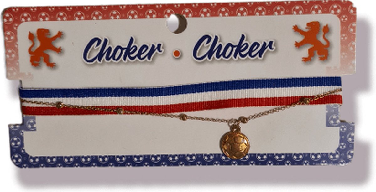 Ketting Choker Oranje Voetbal rood-wit-blauw , Kindercrea
