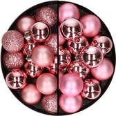 Kerstballen - kunststof - 30x stuks - bubblegum roze - 3 en 4 cm