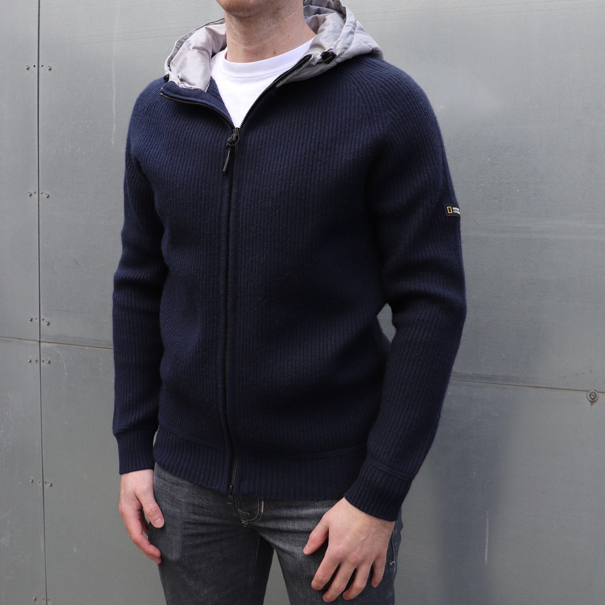 National Geographic Merino Blend Hoodie Men Navy/Silver