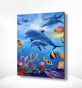 Painting Expert® Schilderen op nummer Volwassenen - Schilderen op nummer Kinderen - Dolfijnen en Vissen - 40x50cm - Exclusief Lijst (24 kleurtjes)