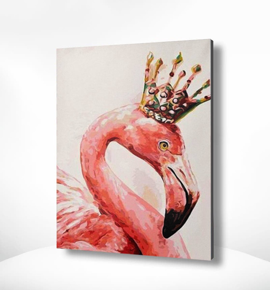 Painting Expert® Schilderen op nummer Volwassenen - Schilderen op nummer Kinderen - Flamingo met Kroon - 40x50cm - Exclusief Lijst (24 kleurtjes)
