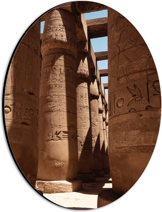 WallClassics - Dibond Ovaal - Hypostyle Zaal in Karnak - Egypte - 21x28 cm Foto op Ovaal (Met Ophangsysteem)