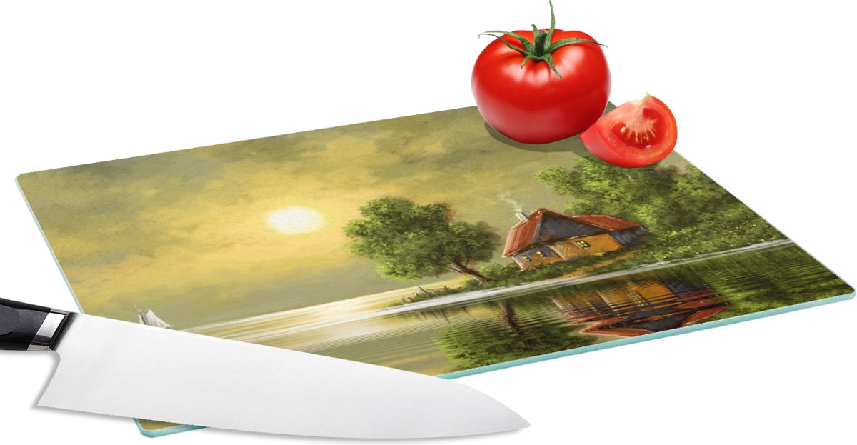 Glazen Snijplank - 28x20 - Schilderij - Olieverf - Huis - Natuur - Water - Snijplanken Glas