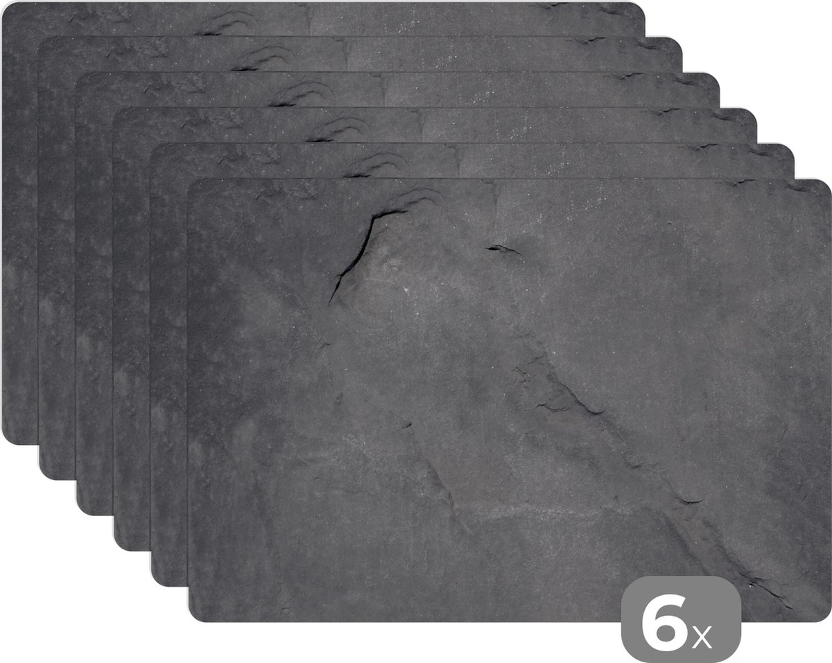 Placemat - Placemats kunststof - Graniet - Grijs - Steen - Industrieel - 45x30 cm - 6 stuks - Hittebestendig - Anti-Slip - Onderlegger - Afneembaar
