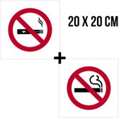 Pictogram/ sticker (combi pack) | Verboden te roken/ E-sigaret verboden | 20 x 20 cm | Elektronische sigaret | Tabak | Rookverbod | Sigaretten | Verbodsbord | Vape | Dampen | 1 + 1 stuk