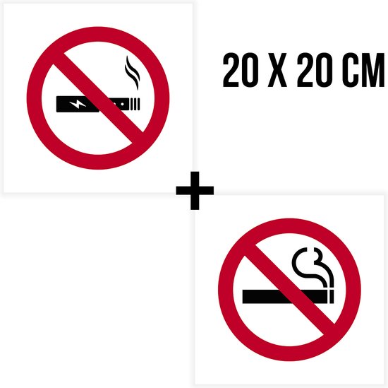 Set d'autocollants Icône | Non fumeur / E-cigarette interdite | 20 x 20 cm  | Cigarette