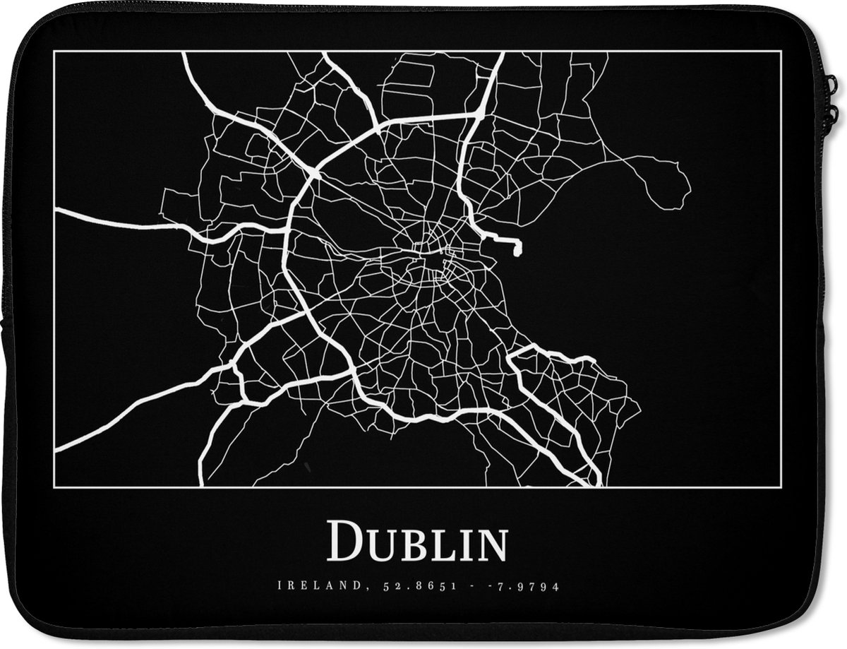 Laptophoes 17 inch - Stadskaart - Dublin - Kaart - Plattegrond - Laptop sleeve - Binnenmaat 41x28 cm - Zwarte achterkant - Stadskaart