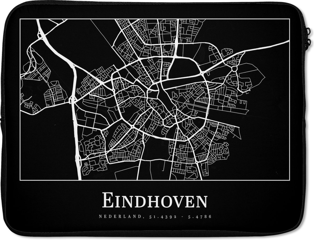 Laptophoes 15.6 inch - Plattegrond - Eindhoven - Kaart - Stadskaart - Laptop sleeve - Binnenmaat 37x26 cm - Zwarte achterkant - Stadskaart