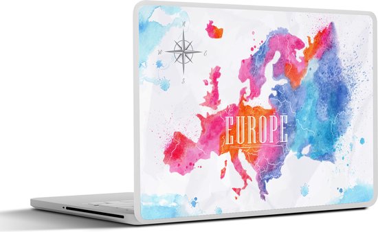 Laptop sticker - 17.3 inch - Kaart - Waterverf - Kleuren - 40x30cm - Laptopstickers - Laptop skin - Cover