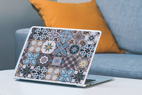 Sticker ordinateur portable - 15,6 pouces - Fleurs - Motifs - Blauw - Marron