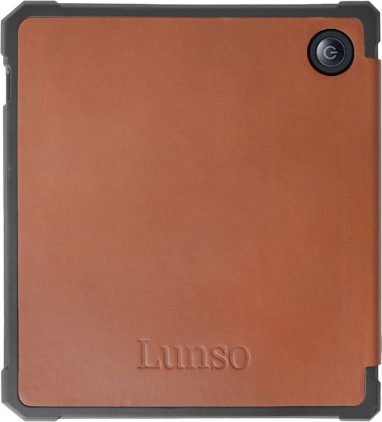 Lunso - Geschikt voor Kobo Libra 2 hoes (7 inch) - Lederen sleep cover - Cognac — afbeelding 3