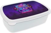 Broodtrommel Wit - Lunchbox Gaming - Neon - Play - Blauw - Nacht - Controller - Brooddoos 18x12x6 cm - Brood lunch box - Broodtrommels voor kinderen en volwassenen