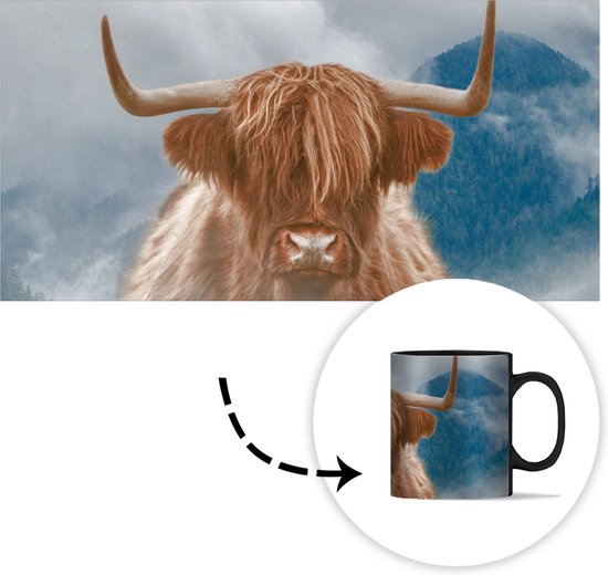 Magische Mok - Foto op Warmte Mokken - Koffiemok - Schotse hooglander - Koe - Hoorn - Magic Mok - Beker - 350 ML - Theemok